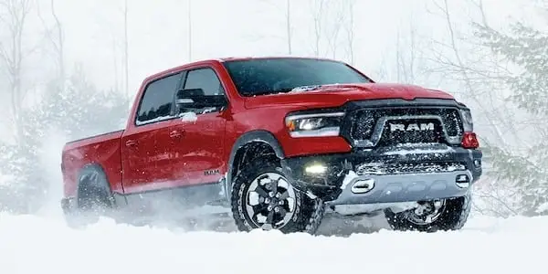 Red 2022 RAM 1500 in the snow